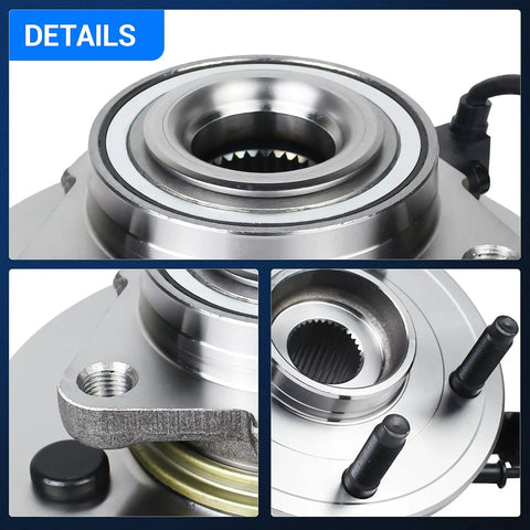 Close-up of a Beefed Up Front Wheel Bearing Hub Assembly For Dodge Ram 1500 2002 To 2005 With 5 Lug And ABS Heavy Duty.