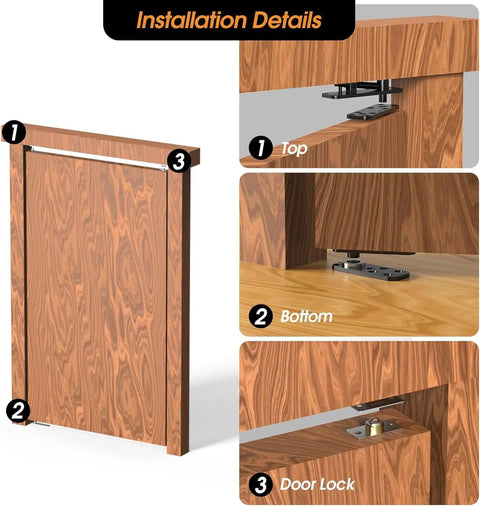 Installation details of Hidden Door Hinge Kit Heavy Duty 570 Lbs 360 Degree Rotation Invisible Hinges for bookcases and secret doors