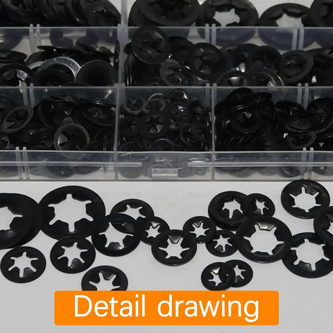 635Pcs Internal Tooth Star Lock Washers Set For M3 Through M12 Quick On Push On Locking Washers Steel Black Oxide Finish in storage box