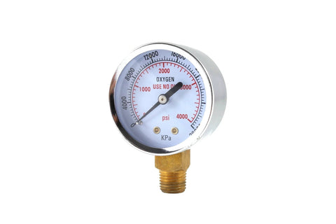 High Pressure Oxygen Regulator Gauge 0-4000 Psi, 2 Inch Dial Reads Psi And KPa, Rock Solid Chrome Plated Steel Case, 1/4 Inch Inlet