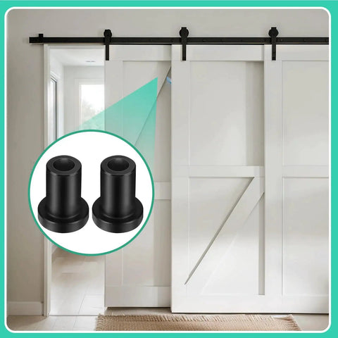 10 Piece Barn Door Spacers Kit For Sliding Track Hardware With One And Five Sixteenths Inch Spacers, installed on white door