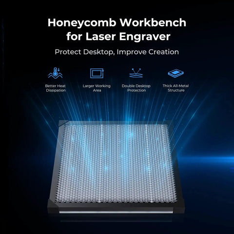 Laser Honeycomb Bed For 500x500mm Lasers, Aluminum Working Table With 19.68 By 19.68 Inches Size, Fast Heat Dissipation And Smoke Evacuation