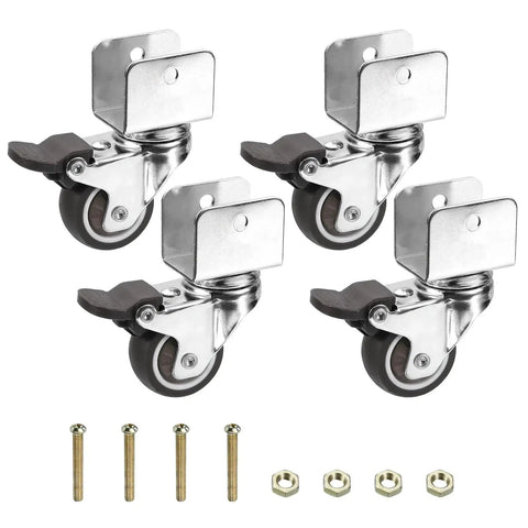 Four-pack of 1.5 inch swivel caster wheels with 1 inch U bracket, mute casters, brake, TPR wheel, mounting hardware included
