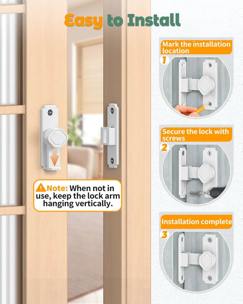 Diagram showing installation of 90 Degree Barn Door Lock Latch For Cabinets And Sliding Doors Right Angle Lock