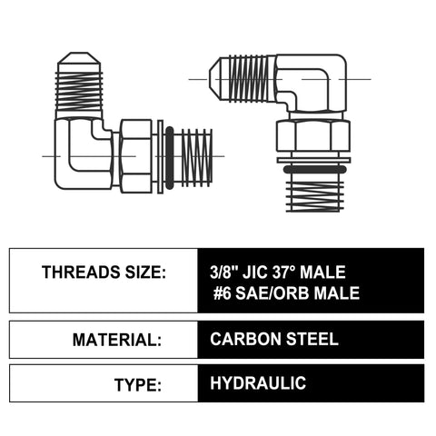 ANCIMOON 5-piece 3/8 in hydraulic hose fittings set, 90-degree elbow, JIC 37° male to SAE/ORB male, carbon steel