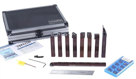 Nine Piece Pro Grade Indexable Carbide Turning Tool And Boring Bar Set With Half Inch Shank For Aluminum Cutting, uncoated inserts