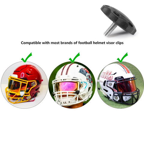 Football helmets with visors secured by Two Pack Black Thumb Screws For Football Helmet Visor Clips, Compatible With SpeedFlex And Other Brands.
