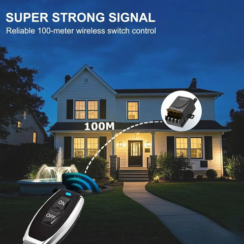 Beefy Heavy Duty Wireless Remote Control Switch Kit With 30A Relay for DC 12V 24V 48V 72V in home setting at night