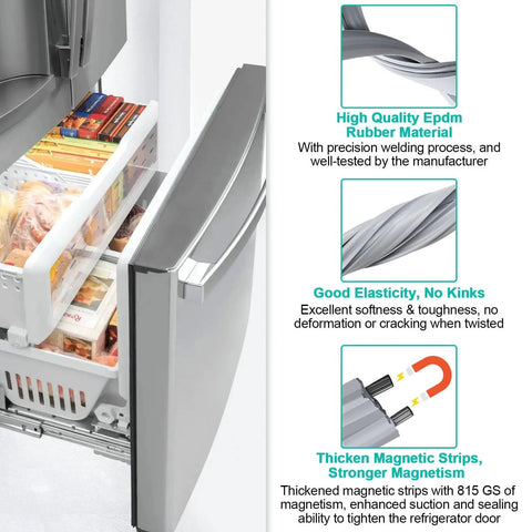 Upgraded 5304501270 Freezer Door Gasket with magnetic seal, easy install for Frigidaire and Electrolux refrigerators, side view