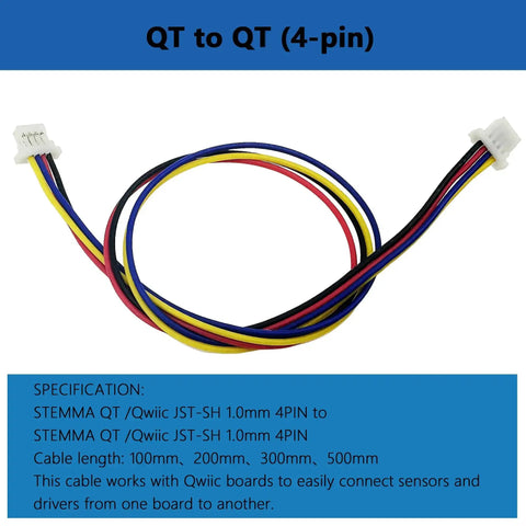 I2C Qwiic Cable Kit With Stemma QT Wires For SparkFun Development Boards And Sensor Breakouts, 4-pin connector cables