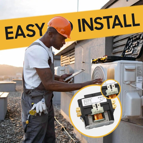 Technician installing Heavy Duty 2 Pole 30A AC Contactor For HVAC And Refrigeration, 120V Coil, Ideal For Air Conditioners, Condensers