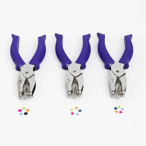 Durable Heavy Duty Hole Punch Set With Handy Soft Grip Handles For Scrapbooking And Crafts, Includes Star, Circle, And Heart Shapes