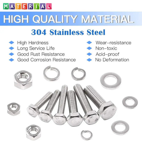 510 Piece Flat Hex Stainless Steel Screw Bolts Nuts Locking Washers And Flat Gasket Washer Assortment Kit With Philips Drive