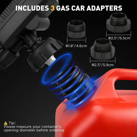 Battery Powered Fuel Transfer Pump No Spill Portable Gas Can Siphon Pump With Auto Stop Safety 3.2 GPM For Gas Diesel Oil 3 adapters
