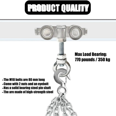 Heavy Duty Four Wheel Trolley Assembly Rollers For 1-5/8 Inch Wide Strut Channels And Taller Galvanized Carbon Steel with chain