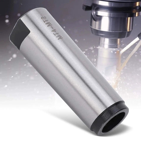 ANKROYU taper drill sleeve reducer adapter, side view; silver steel with black end for lathe milling CNC fixtures.