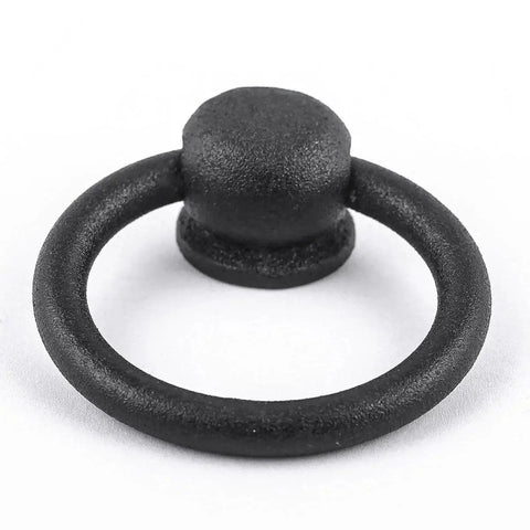 2-Inch Black Wrought Iron Cabinet Handles And Drawer Pulls Antique Style, front view showing single pull ring and texture.