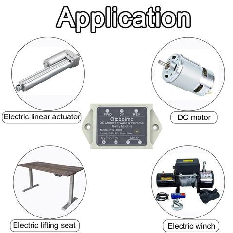 12V DC Motor Reversing Switch With Forward And Reverse Control 10A Manual Switch Relay Controller for linear actuators, shown in application.