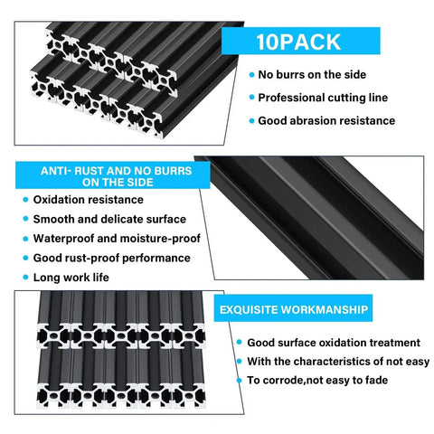 Stacked 10 pieces of 1000 MM 2020 aluminum extrusion European standard anodized linear rail for DIY CNC workbench and 3D printer parts