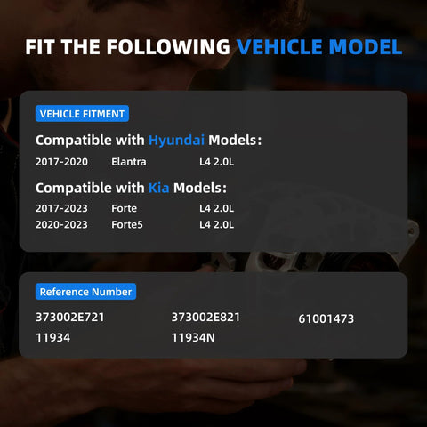 Compatible vehicle fitment chart for Plug And Play 12V 150A Alternator Replacement For Elantra 2017 2020 And Forte 2017 2023
