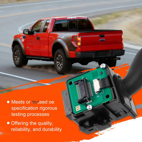 Turn Signal Switch Kit With Installation Tools Direct Fit For 2011 2013 Ford F Series Trucks F150 F250 F350 F450 F550 Easy Swap Replaces SW6874 CBS2141 Includes Exact Replacement BC3Z13K359BA BC3T13K359ADW and a red Ford truck on road