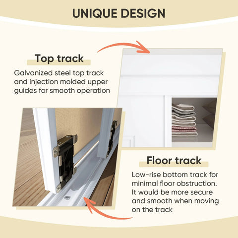 Sliding Closet Door Set 72x80 With Double 37 Panels, Six Panel Steel Frame Bypass Door, Top and Bottom Track Kits Detail