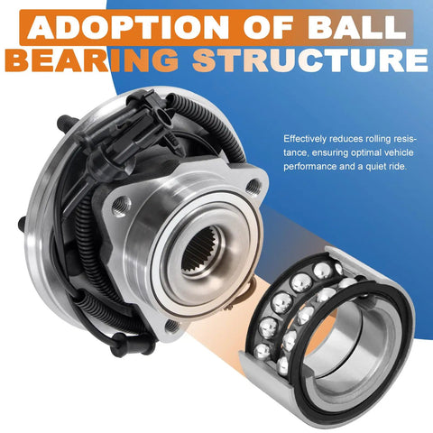 Front Wheel Hub Bearing Assembly Pair for 2005-2008 Ford F-150 4WD and 2006-2008 Lincoln Mark LT 6-Lug With ABS Sensor