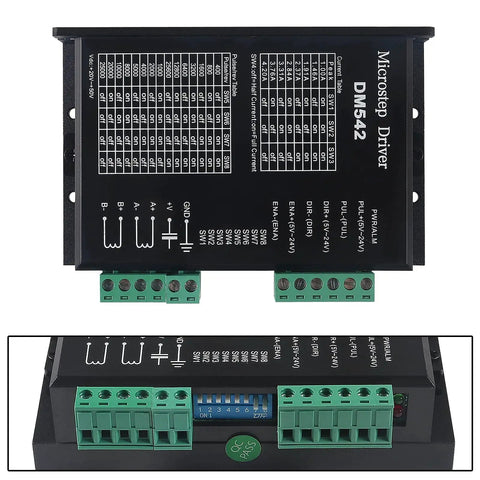 Top view of Two Pack DM542 CNC Digital Microstep Driver 2 Phase Stepper Motor Driver For Nema 17 23 34 Motors with connector details