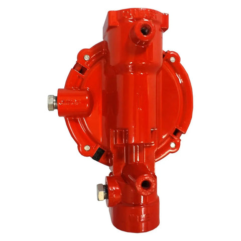 Beefy High Pressure First Stage Propane Regulator With 10 PSI Preset, 1/4 Inlet To 1/2 Outlet, 1,000,000 BTU Capacity, red front view