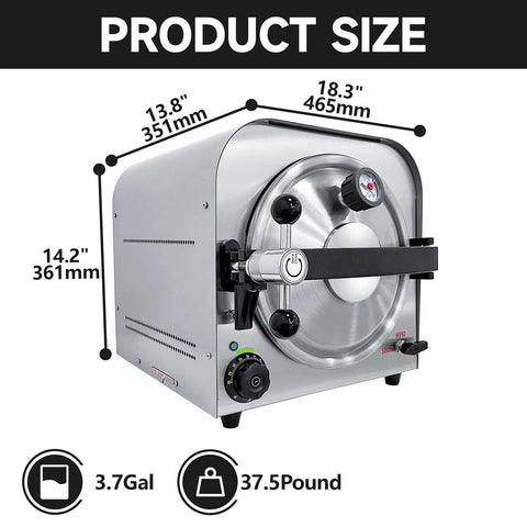 HANBENYTEX 14L lab autoclave with front-loading door, gauge, and 3 trays; compact 900W steam sterilizer