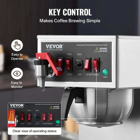 Control panel of 12 Cup Commercial Drip Coffee Maker With 3 Glass Carafes And 3 Warmer Plates, Stainless Steel Pour Over Brewer