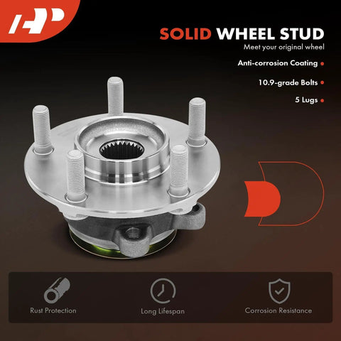 Two Front Wheel Bearing And Hub Assembly 5-Lug Compatible With Nissan Rogue 2008-2013, Rogue Select 2014-2015, Sentra 2007-2012 OEM-Grade Replacement Heavy-Duty Hub And Bearing Unit For A Smooth Ride And Long-Lasting Performance with anti-corrosion coating and 10.9-grade bolts
