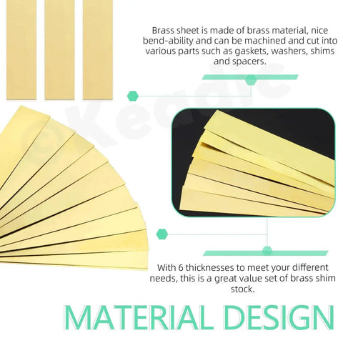 10 Piece Brass Shim Stock Set 6 Inch Long By 1 Inch Wide 0.002 Inch Thick Brass Strips shown fanned and stacked