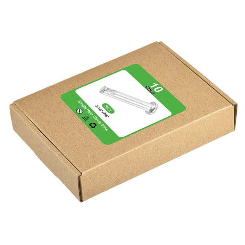 Box containing 10 Pack 3/16 Inch By 7/8 Inch Single Hole Clevis Pins, Carbon Steel, in Blue White Finish for various projects