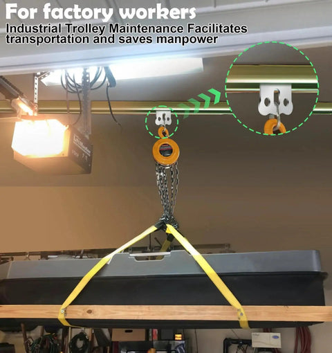 Heavy Duty Four Wheel Hoist Trolley Assembly With Strut Channel Rollers in use for factory transport setup