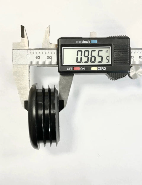 Caliper measuring diameter of black plastic end cap from Pack Of Four Two And A Quarter Inch Round Plugs Black Plastic End Caps For Office And Patio Furniture Finishing Caps And Fitness Equipment End Caps By SBD Fits Tube Hole Size One Point Nine Nine To Two Point Zero Eight Inches ID