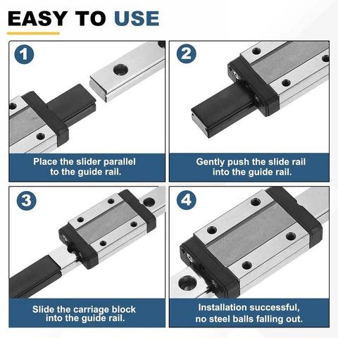 MGN12 150mm Linear Sliding Rail Guide Kit installation steps for 3D printers with MGN12C carriage block and mini guide.