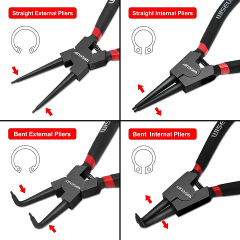 Beefy 9 Inch Snap Ring Pliers Set Heavy Duty 4 Pieces Internal External Circlip Pliers Kit With Straight And Bent Jaw Tips