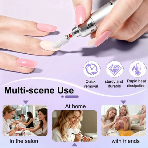 Ceramic Nail Drill Bit 3/32 Inch Fine Cone For Quick Safe Acrylic And Gel Removal demonstrated on nails