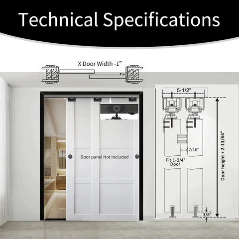 Technical specifications of 72 Inch Ceiling Mount Bypass Sliding Door Hardware Rail Kit Black Aluminum Alloy For Wood Doors Easy Do It Yourself Installation With Durable Rail System Suitable For Various Wood Door Styles No Door Included