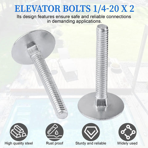 Elevator bolts, 1/4-20 x 2, zinc-plated steel with flat round heads and square necks; set of 20
