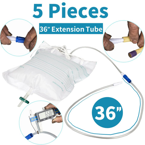 Urinary drainage bag extension tubing, 36-inch, 5-piece kit with flexible connectors for universal fit