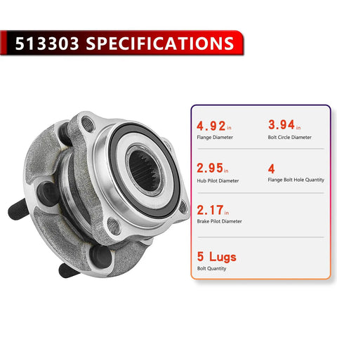 Front Wheel Hub And Bearing Assembly Pair 513303 For Subaru Impreza 2008 2009 2010 2011 2012 2013 2014 Forester 2009 2010 2011