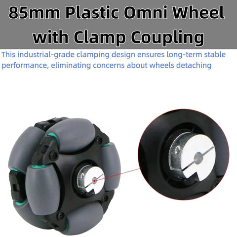 Omni Wheel For Robots 85mm Plastic Hub With Rubber Tire, Omnidirectional Movement, 5mm Coupling, Durable DIY Robot Component