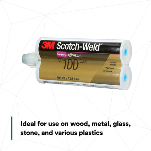 Two-Part Fast Cure Clear Epoxy Adhesive DP100, 400 mL Duo-Pak for wood, metal, glass, plastics, in packaging
