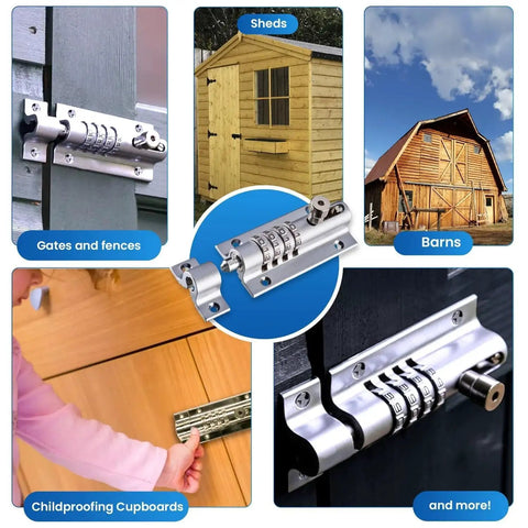CB2000-CHR Sliding Lock Combination Bolt With Keyless Security, Chrome Finish, 4-Dial for gates, sheds, barns, and cupboards