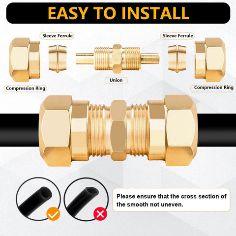 Brass air fittings kit, 220 pcs, push-to-connect, NPT sizes 1/4, 1/8, 3/8, 1/2, with unions and compression rings.