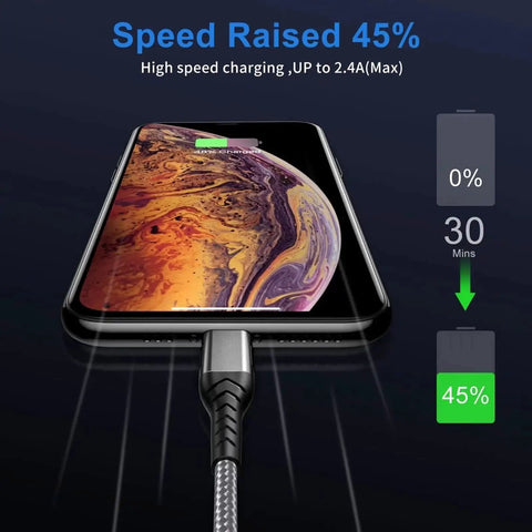 Close-up of smartphone charging with 2 Pack 10ft Braided USB Type-C Cable Fast Charge For Android Phones And Laptops