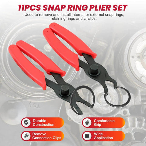 11 Piece Snap Ring Pliers Set For Car And Motorcycle, Straight And Bent Internal External Retaining Ring Pliers With Hook And Pick
