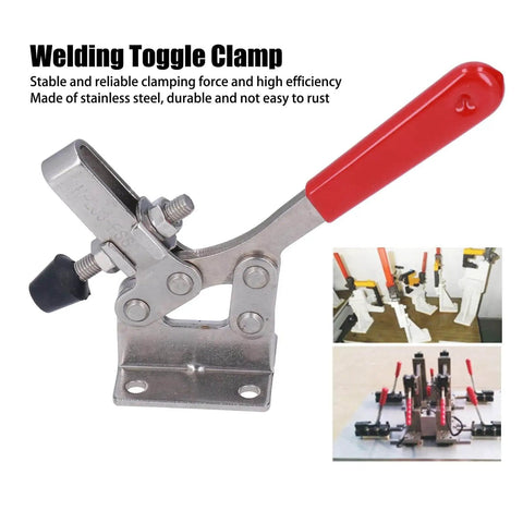 Stainless Steel Quick Toggle Clamp For Welding And Woodworking Positioning Clamp With Rock Solid Corrosion Resistant Metal Construction Anti Rust Durable Latch Action Soft Handle Cover For Easy Safe One Hand Operation.